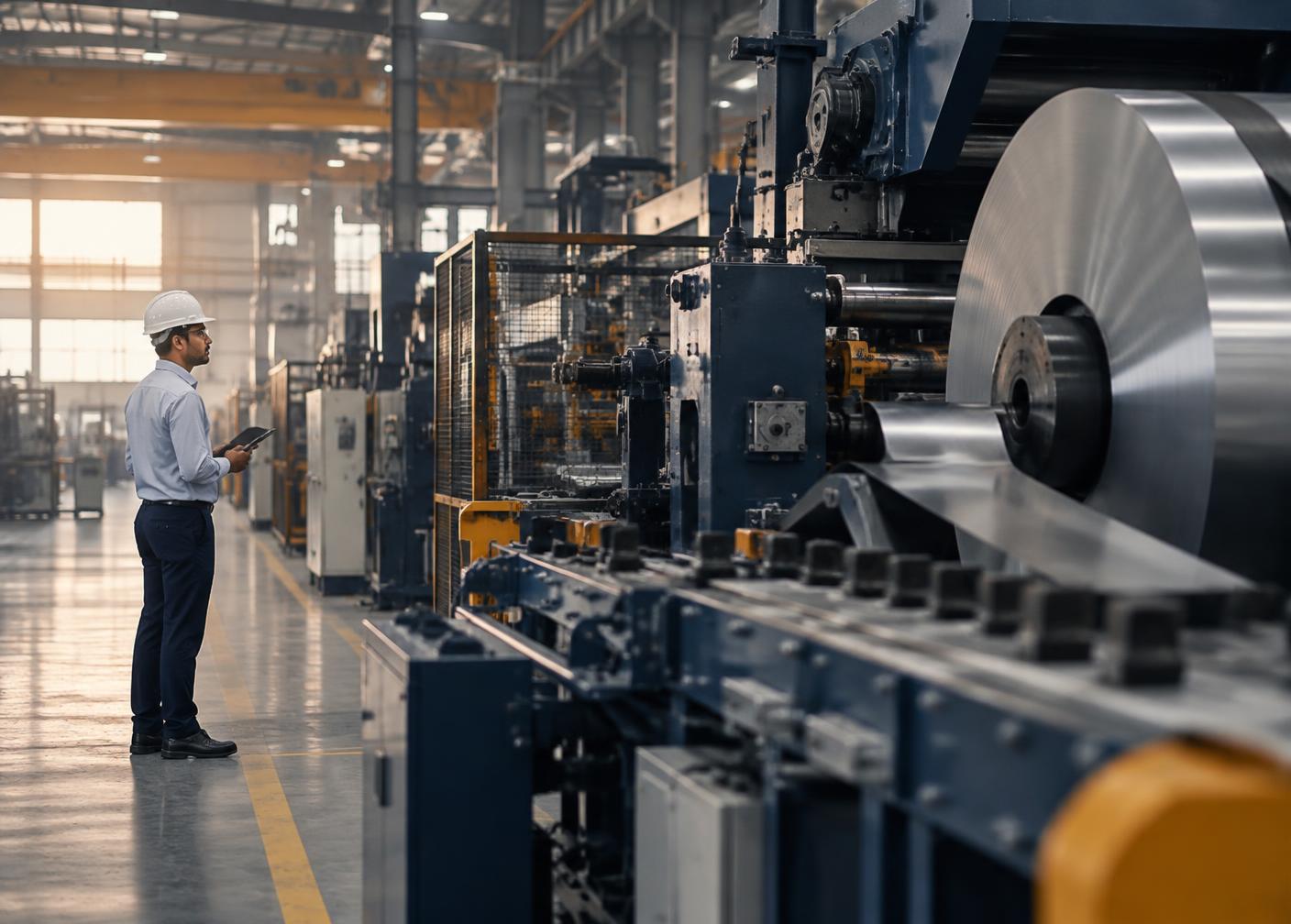 Engineer reviewing an industrial production line